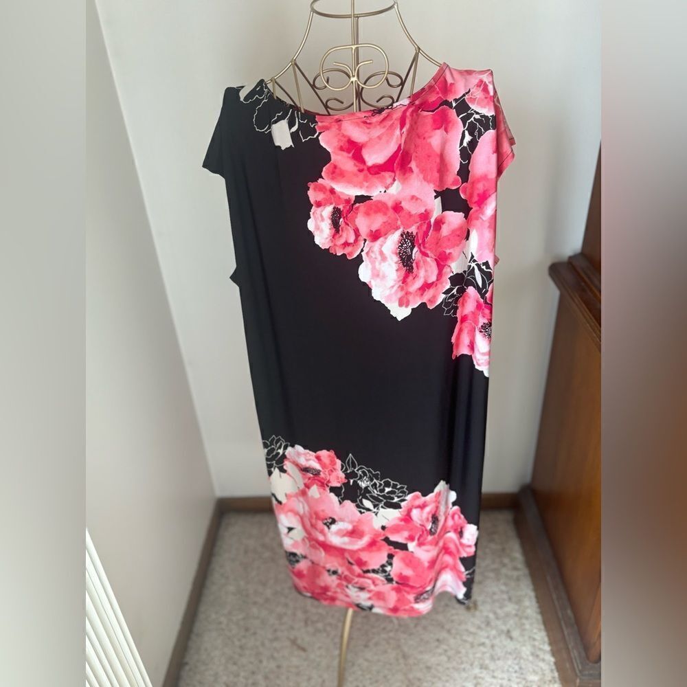 Chico's Black Pink Floral Short Sleeve Shift Dress Chico's Size 3 - Picture 7 of 12
